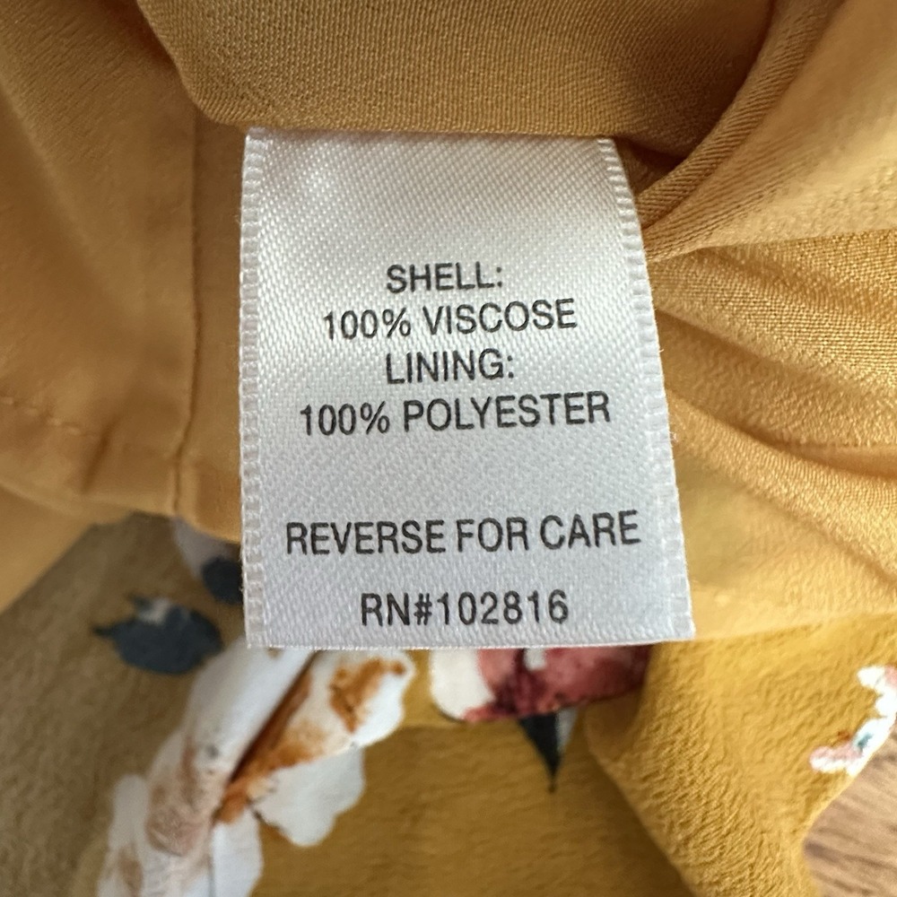 Garnet Hill Midi Dress Womens Sz 14 Mustard Yellow Floral Pockets Short Sleeve - Picture 9 of 13